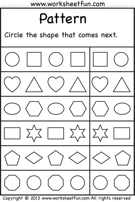preschool pattern worksheets for kindergarten